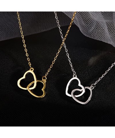 Interlocking Heart Necklace Double Love Pendant Necklaces Classic Cut-Out Choker Elegant Dainty Heart Necklaces Collarbone Ch...