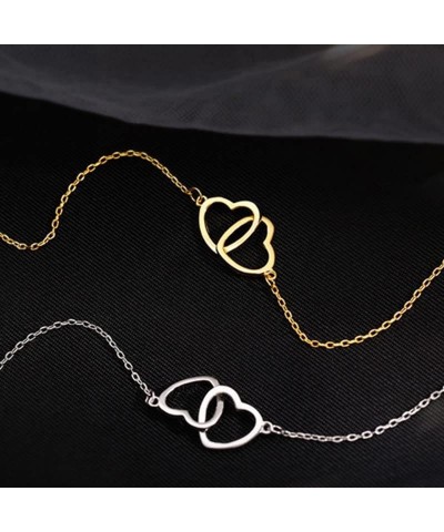 Interlocking Heart Necklace Double Love Pendant Necklaces Classic Cut-Out Choker Elegant Dainty Heart Necklaces Collarbone Ch...