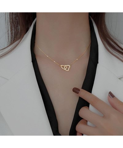 Interlocking Heart Necklace Double Love Pendant Necklaces Classic Cut-Out Choker Elegant Dainty Heart Necklaces Collarbone Ch...