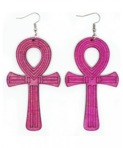 Teri's Boutique Colorful Wood Anka Ankh Cross Life of Symbol Fashion Jewelry Women Dangle Earrings Pink $8.70 Earrings