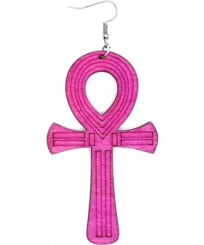 Teri's Boutique Colorful Wood Anka Ankh Cross Life of Symbol Fashion Jewelry Women Dangle Earrings Pink $8.70 Earrings