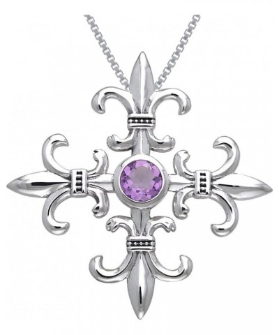 Sterling Silver and Amethyst Croix La Me'Re Fleur De Lis Pendant on 18 Inch Chain Necklace $44.50 Necklaces