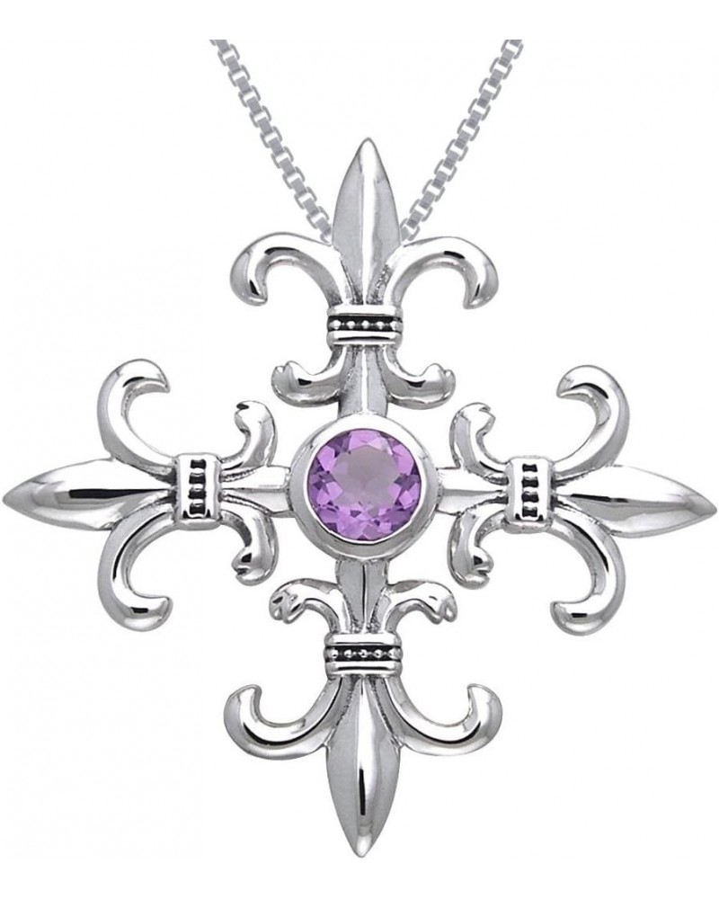 Sterling Silver and Amethyst Croix La Me'Re Fleur De Lis Pendant on 18 Inch Chain Necklace $44.50 Necklaces