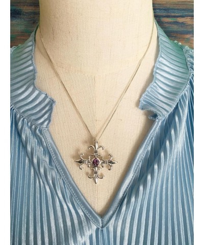 Sterling Silver and Amethyst Croix La Me'Re Fleur De Lis Pendant on 18 Inch Chain Necklace $44.50 Necklaces