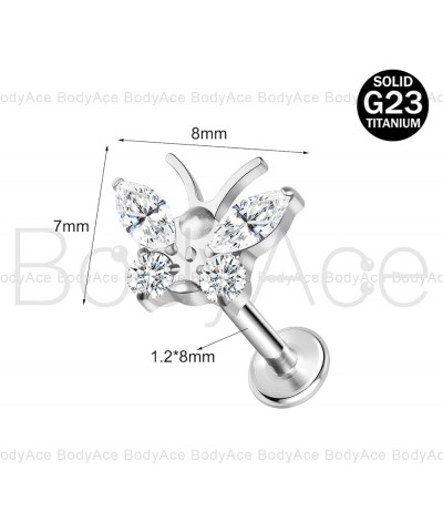 F136 Titanium Body Piercing Studs, 16G Flat Back Cartilage Earring Studs with Piercing Taper, Internally Threaded Labret Lip ...