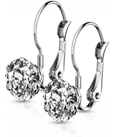 Pair of Prong Round CZ Lever Back Stainless Steel Earrings Clear $11.20 Earrings