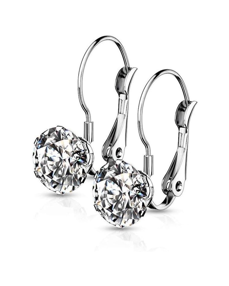 Pair of Prong Round CZ Lever Back Stainless Steel Earrings Clear $11.20 Earrings