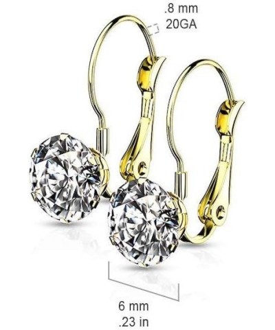 Pair of Prong Round CZ Lever Back Stainless Steel Earrings Clear $11.20 Earrings