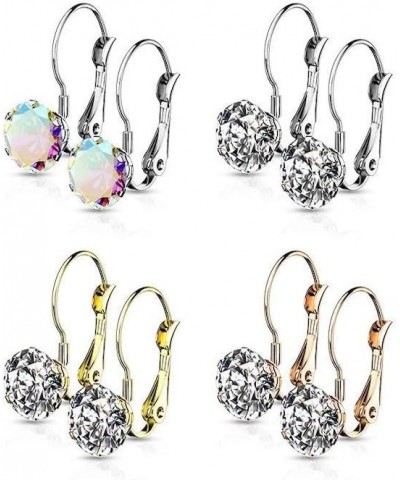 Pair of Prong Round CZ Lever Back Stainless Steel Earrings Clear $11.20 Earrings