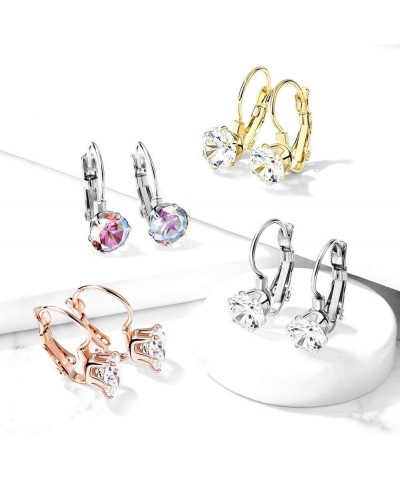 Pair of Prong Round CZ Lever Back Stainless Steel Earrings Clear $11.20 Earrings