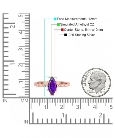 Marquise Solitaire Accent Dazzling Wedding Engagement Ring Round Simulated Cubic Zirconia 925 Sterling Silver Rose Tone, Simu...