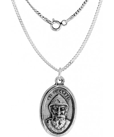 Sterling Silver St Charbel Medal Necklace Oxidized finish Oval 1.8mm Chain 22-inch $26.47 Necklaces