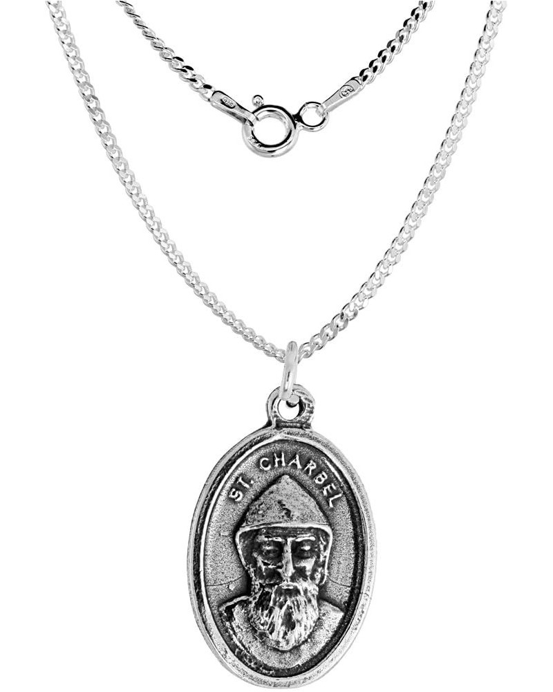 Sterling Silver St Charbel Medal Necklace Oxidized finish Oval 1.8mm Chain 22-inch $26.47 Necklaces