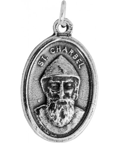 Sterling Silver St Charbel Medal Necklace Oxidized finish Oval 1.8mm Chain 22-inch $26.47 Necklaces