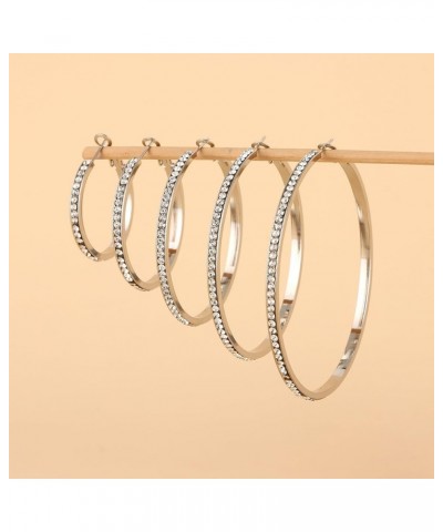 1-5 Pairs Silver Large Rhinestone Hoop Earrings Set Big Shiny Cubic Zirconia Hoop Earrings Thin Round Hoop Earrings for Women...