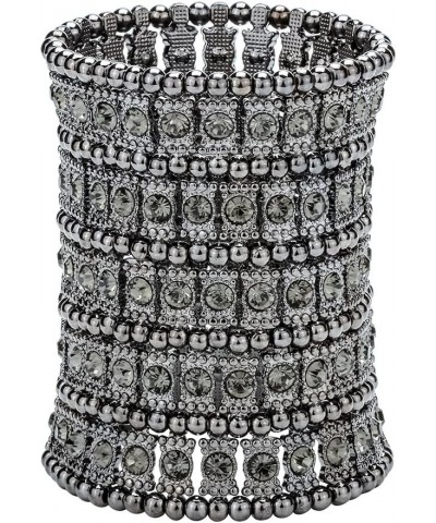 Womens Ballroom Rhinestone Stretch Cuff Bracelets Fit Wrist Circumference From 6.5" to 7.8" - Lead & Nickle Free Gunmetal 3.2...