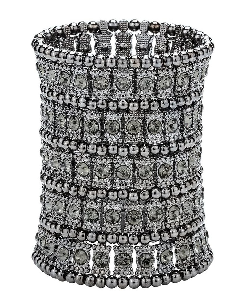 Womens Ballroom Rhinestone Stretch Cuff Bracelets Fit Wrist Circumference From 6.5" to 7.8" - Lead & Nickle Free Gunmetal 3.2...