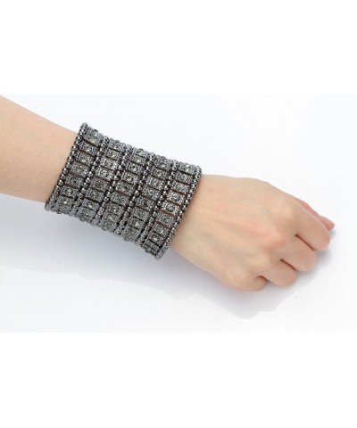 Womens Ballroom Rhinestone Stretch Cuff Bracelets Fit Wrist Circumference From 6.5" to 7.8" - Lead & Nickle Free Gunmetal 3.2...