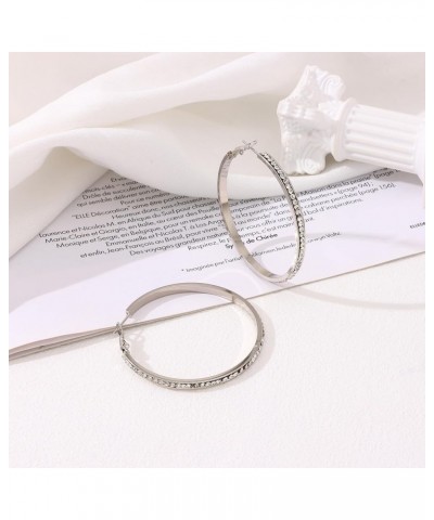 1-5 Pairs Silver Large Rhinestone Hoop Earrings Set Big Shiny Cubic Zirconia Hoop Earrings Thin Round Hoop Earrings for Women...