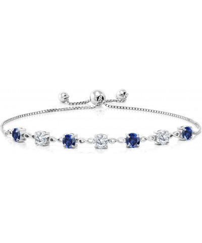 925 Sterling Silver Round Blue Created Sapphire and White Moissanite Tennis Bracelet For Women (2.39 Cttw, Gemstone September...