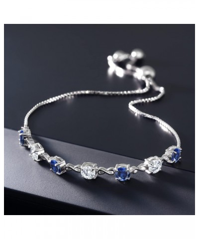 925 Sterling Silver Round Blue Created Sapphire and White Moissanite Tennis Bracelet For Women (2.39 Cttw, Gemstone September...