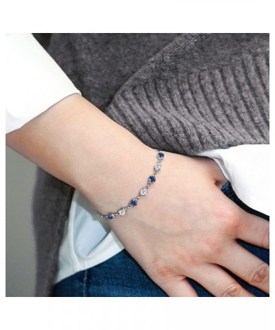 925 Sterling Silver Round Blue Created Sapphire and White Moissanite Tennis Bracelet For Women (2.39 Cttw, Gemstone September...