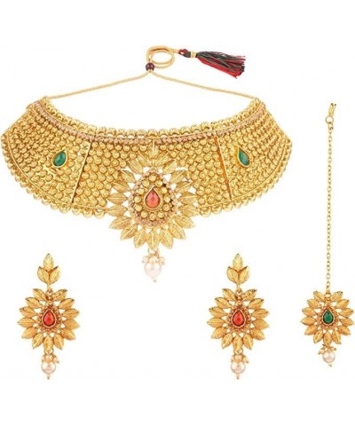 Indian Jewelry Sets for Women Bollywood Jewelry Indian Bollywood Traditional Kundan Faux Pearl Wedding Choker Necklace Earrin...