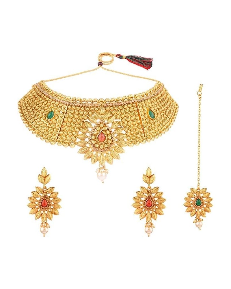 Indian Jewelry Sets for Women Bollywood Jewelry Indian Bollywood Traditional Kundan Faux Pearl Wedding Choker Necklace Earrin...