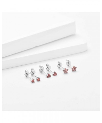 Sterling Silver Stud Earrings for Women, Tiny Flower Earrings Set | Small Cubic Zirconia Helix Earrings Dainty Tragus Cartila...