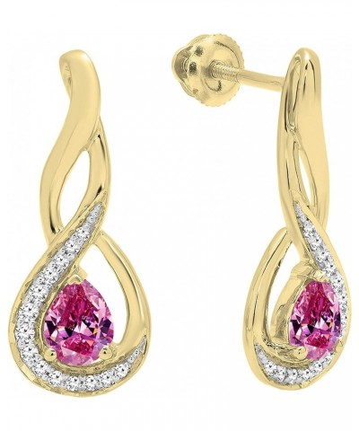 5X4 MM Each Pear Gemstone & Round Diamond Ladies Infinity Teardrop Earrings, Available In 10K/14K/18K Gold Pink Sapphire in 1...