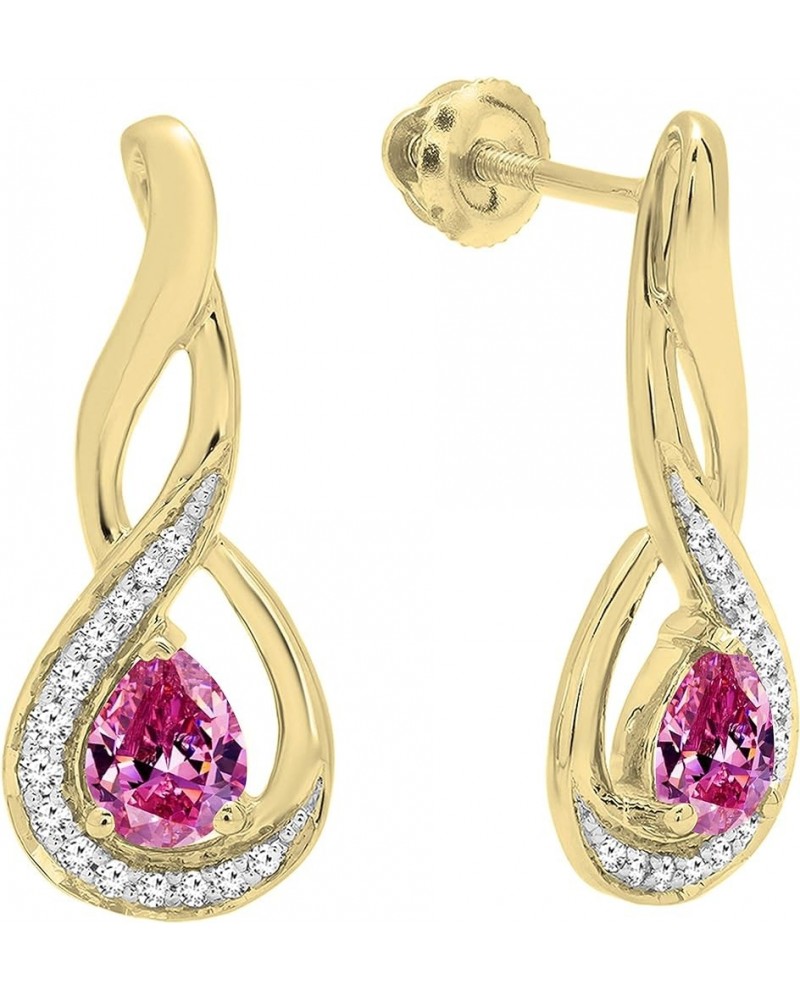 5X4 MM Each Pear Gemstone & Round Diamond Ladies Infinity Teardrop Earrings, Available In 10K/14K/18K Gold Pink Sapphire in 1...