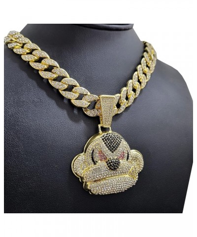 Hip Hop Rapper Style Jewelry Simulated Diamond Gold Silver Plated Large Monkey Head Mong Kong Charm Pendant & 15mm 16" 18" 20...