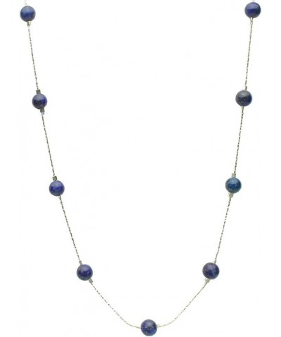 Blue Lapis Stone Beads Station Scatter Illusion Sterling Silver Chain Necklace 18 inches $9.00 Necklaces