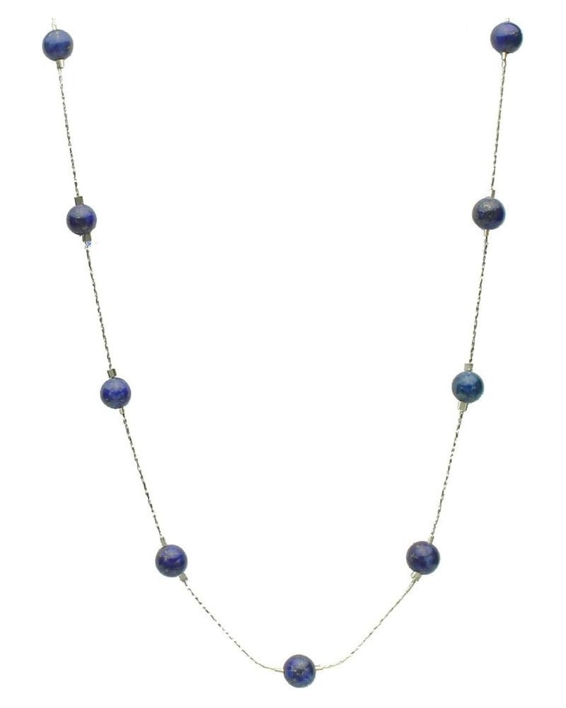 Blue Lapis Stone Beads Station Scatter Illusion Sterling Silver Chain Necklace 18 inches $9.00 Necklaces