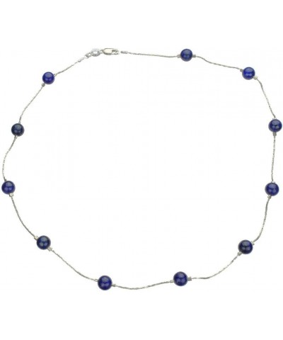 Blue Lapis Stone Beads Station Scatter Illusion Sterling Silver Chain Necklace 18 inches $9.00 Necklaces