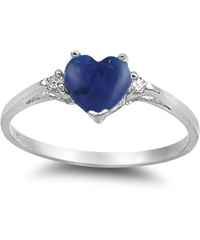 CHOOSE YOUR COLOR Sterling Silver Heart Promise Ring Blue Natural Lapis Cabochon $20.03 Rings