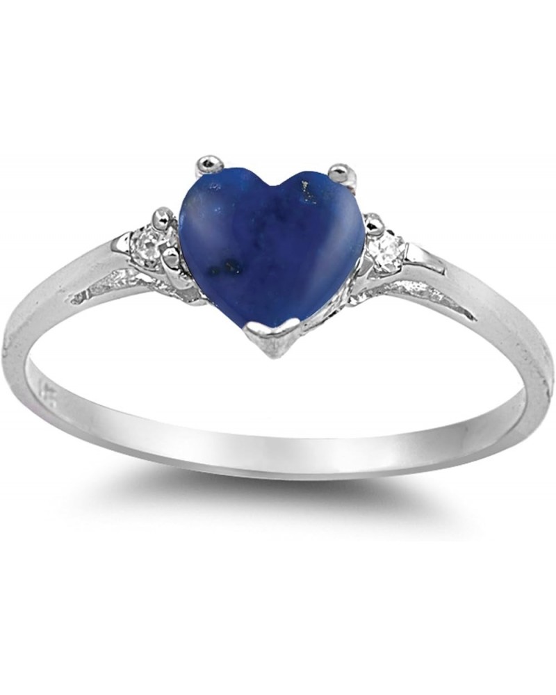 CHOOSE YOUR COLOR Sterling Silver Heart Promise Ring Blue Natural Lapis Cabochon $20.03 Rings