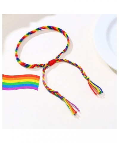 Titanium Stainless Steel Rainbow LGBT Pride Bracelet Handmade Braided LGBTQ Pride Bracelets PU Leather Weave Plaited Wristban...