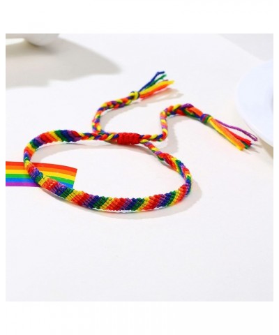 Titanium Stainless Steel Rainbow LGBT Pride Bracelet Handmade Braided LGBTQ Pride Bracelets PU Leather Weave Plaited Wristban...