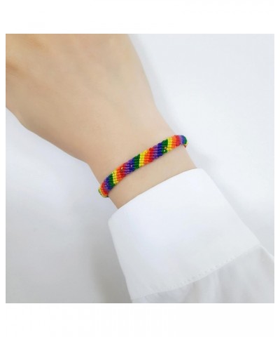 Titanium Stainless Steel Rainbow LGBT Pride Bracelet Handmade Braided LGBTQ Pride Bracelets PU Leather Weave Plaited Wristban...