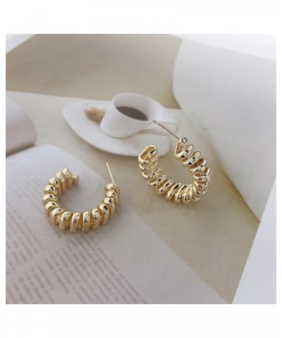 Fashion Unique 14K Gold Plated Chunky Hoop Earrings for Women Sterling Silver Post Open Huggie Hoops Hypoallergenic for Sensi...