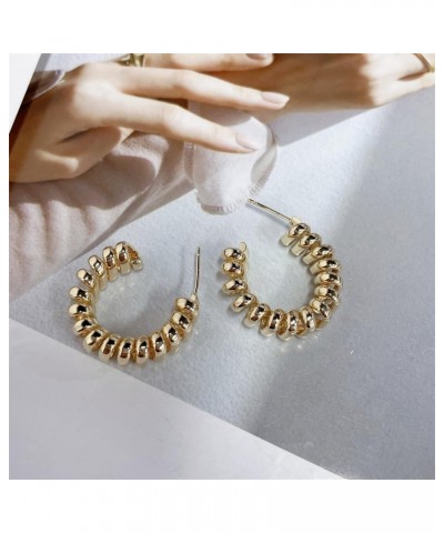 Fashion Unique 14K Gold Plated Chunky Hoop Earrings for Women Sterling Silver Post Open Huggie Hoops Hypoallergenic for Sensi...