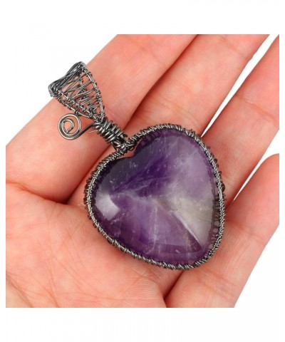 Heart Necklace Wire Wrapped Healing Crystal Pendant with Chain Charm Stone Jewelry for Women Amethyst $13.22 Pendants