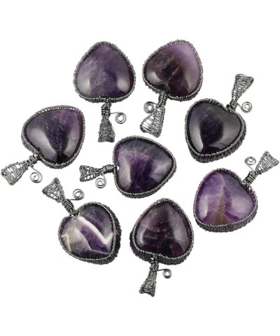 Heart Necklace Wire Wrapped Healing Crystal Pendant with Chain Charm Stone Jewelry for Women Amethyst $13.22 Pendants