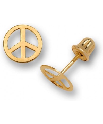 Solid 14K Gold Small Polished Peace Sign Screw back Earrings – 7mm - Yellow Gold, White Gold, Rose Gold – Boho Earrings for W...