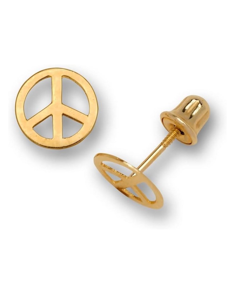 Solid 14K Gold Small Polished Peace Sign Screw back Earrings – 7mm - Yellow Gold, White Gold, Rose Gold – Boho Earrings for W...