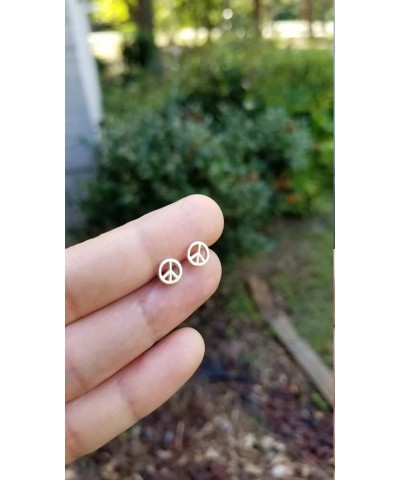 Solid 14K Gold Small Polished Peace Sign Screw back Earrings – 7mm - Yellow Gold, White Gold, Rose Gold – Boho Earrings for W...