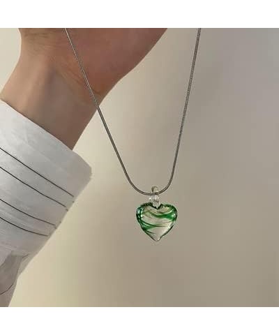 Coloured Glaze Heart Charms Pendant Necklace Heading Chakra Stone Stainless Steel Link & Snake Chian Trendy Jewelry for Women...