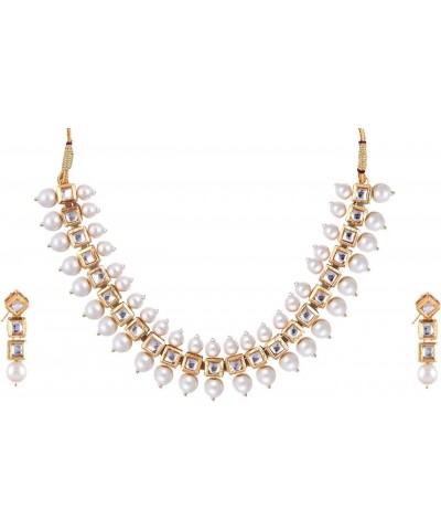 Imitation Pearls Kundan Indian Choker Bollywood Necklace Earrings Jewelry Set for Girls and Women $11.19 Jewelry Sets