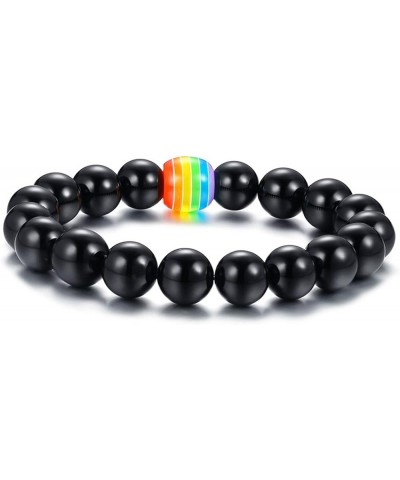 LGBT Pride Rainbow Bracelet Lava Rock/Tiger Eye Stone Bead Bracelets For Gay Lesibian Black Matte Agate $7.00 Bracelets